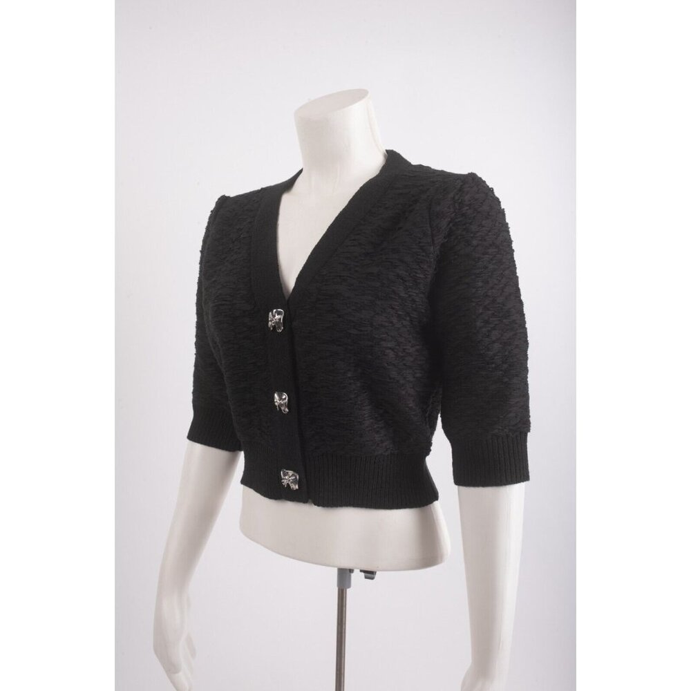 Zara NWT Black Cropped V-Neck Knit Cardigan with Crystal Buttons - Picture 3 of 6